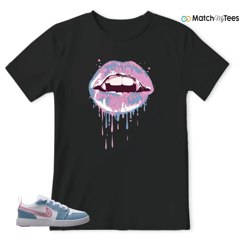 NIKE AIR JORDAN 1 LOW GS DENIM SEQUIN SNEAKER Matching Tees t-shirt