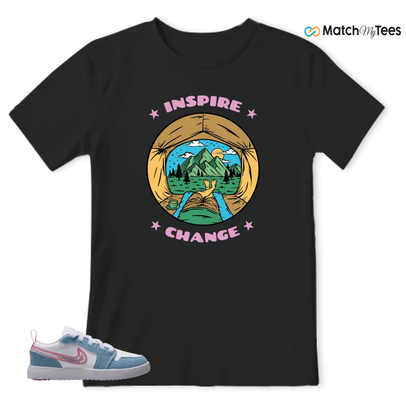 NIKE AIR JORDAN 1 LOW GS DENIM SEQUIN SNEAKER Matching Tees t-shirt