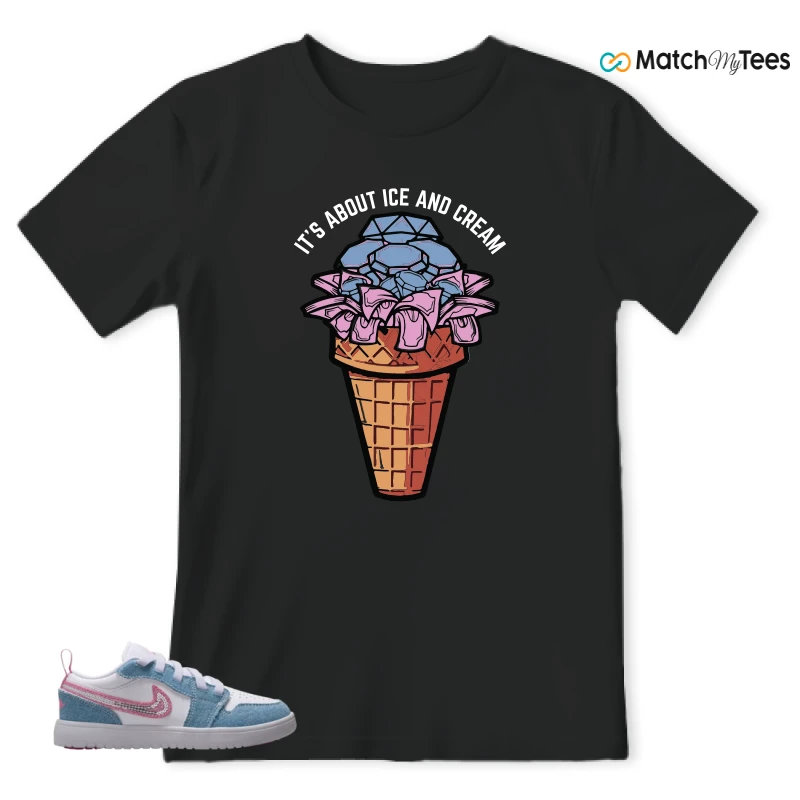 NIKE AIR JORDAN 1 LOW GS DENIM SEQUIN SNEAKER Matching Tees t-shirt