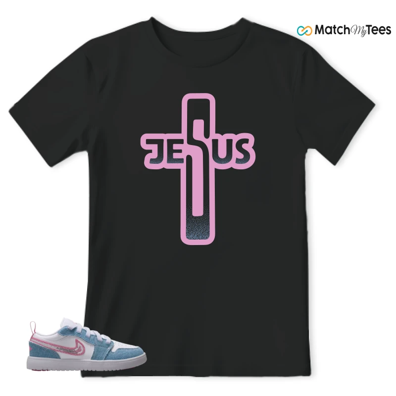 NIKE AIR JORDAN 1 LOW GS DENIM SEQUIN SNEAKER Matching Tees t-shirt