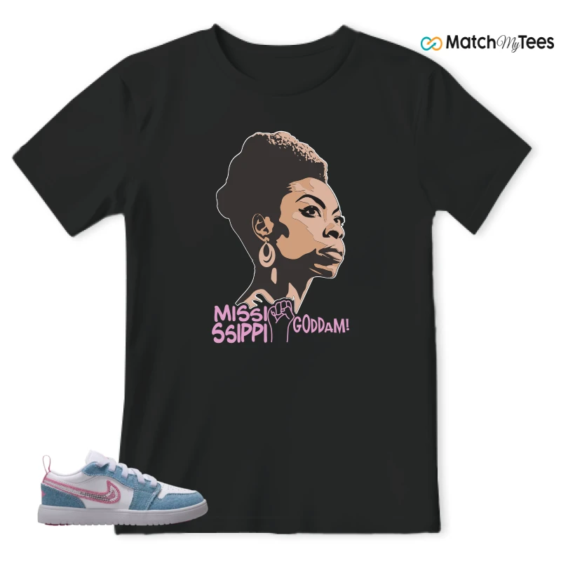 NIKE AIR JORDAN 1 LOW GS DENIM SEQUIN SNEAKER Matching Tees t-shirt