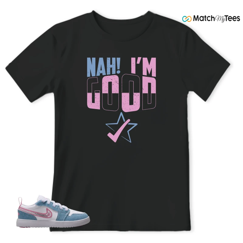 NIKE AIR JORDAN 1 LOW GS DENIM SEQUIN SNEAKER Matching Tees t-shirt