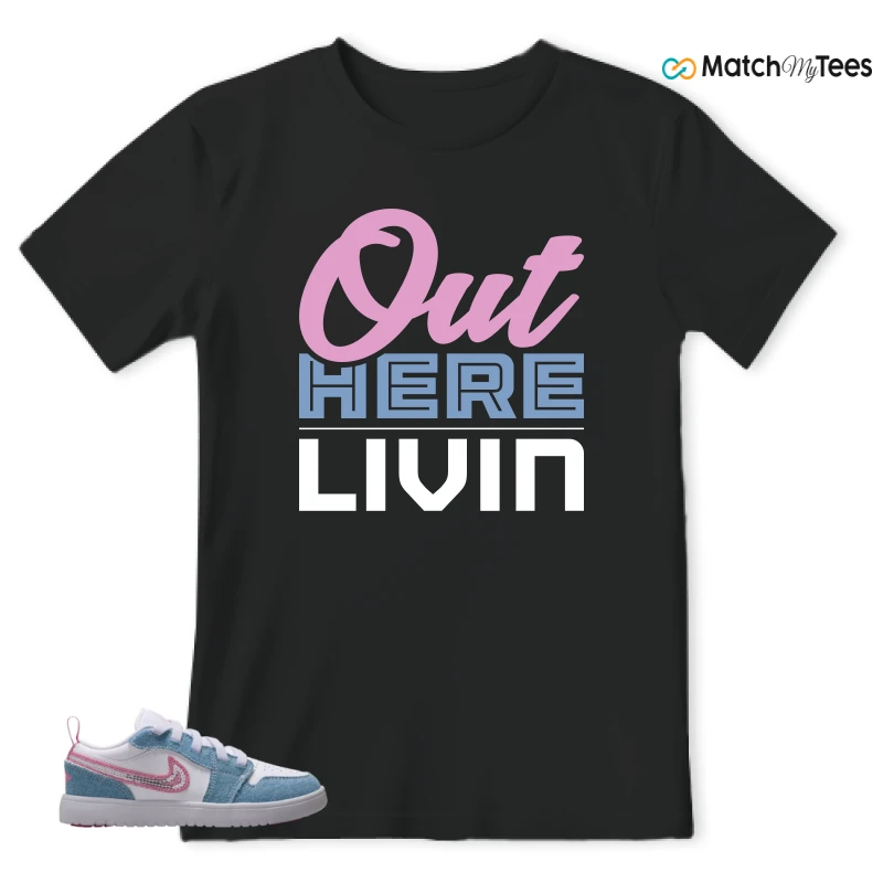 NIKE AIR JORDAN 1 LOW GS DENIM SEQUIN SNEAKER Matching Tees t-shirt