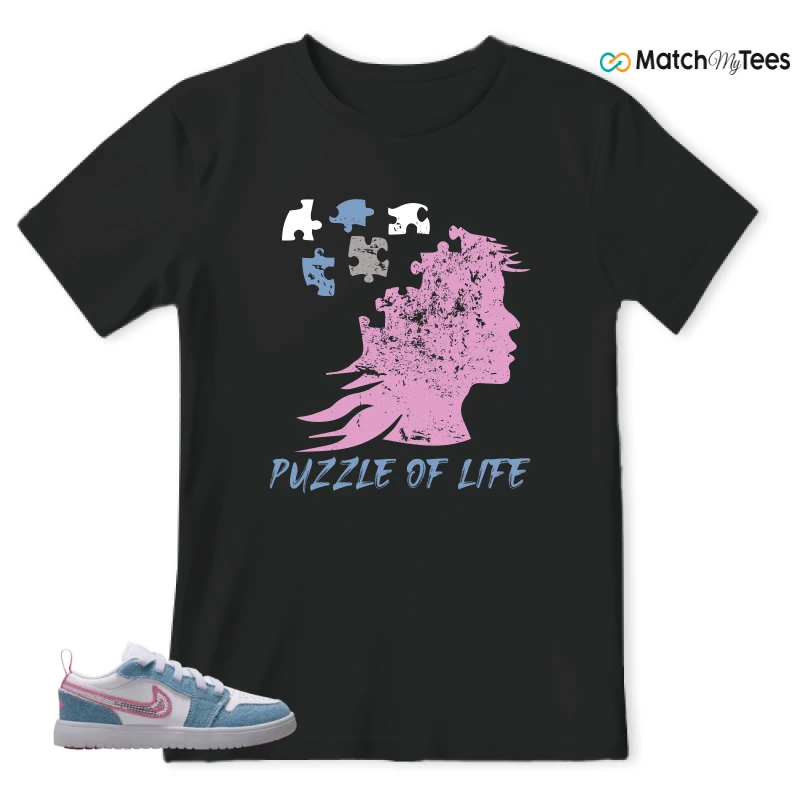 NIKE AIR JORDAN 1 LOW GS DENIM SEQUIN SNEAKER Matching Tees t-shirt