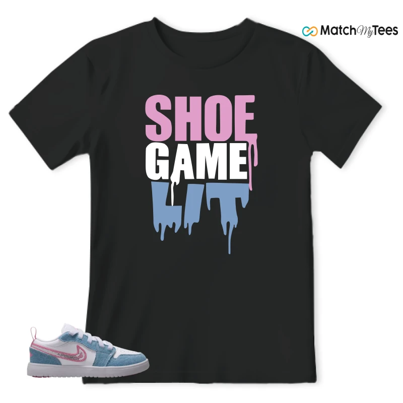 NIKE AIR JORDAN 1 LOW GS DENIM SEQUIN SNEAKER Matching Tees t-shirt