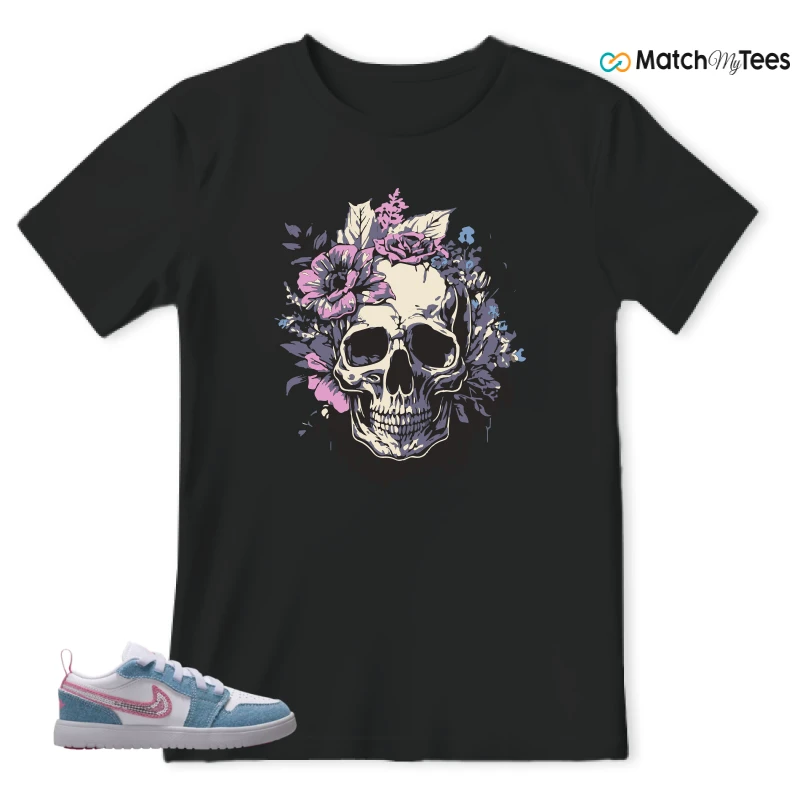 NIKE AIR JORDAN 1 LOW GS DENIM SEQUIN SNEAKER Matching Tees t-shirt