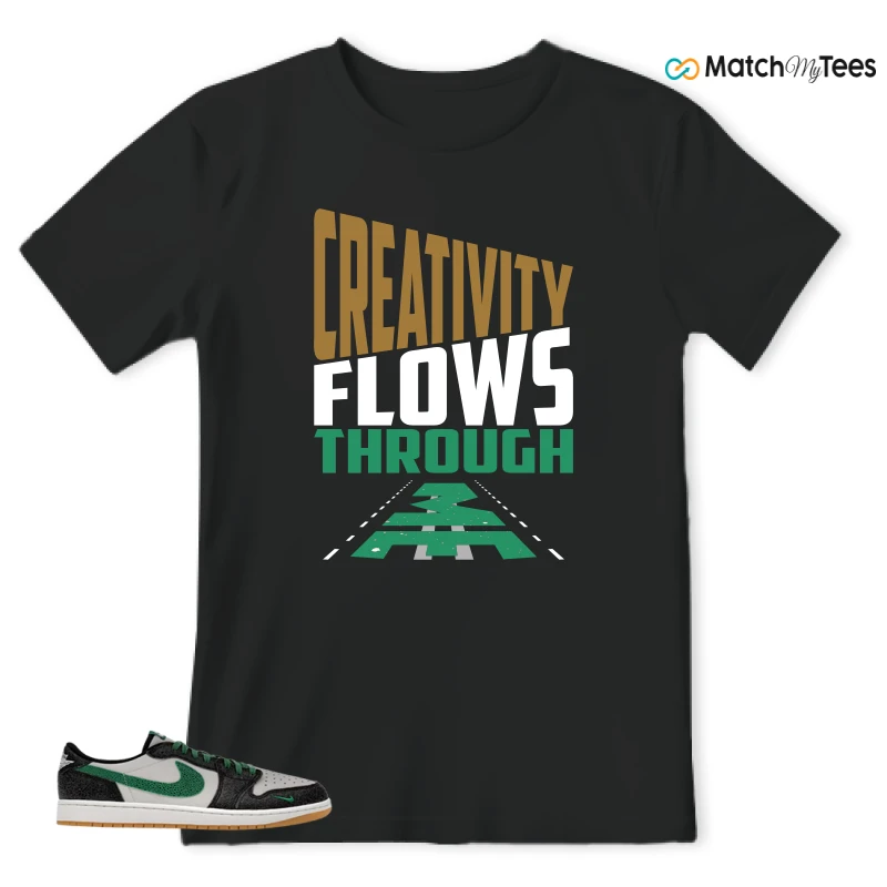 NIKE AIR JORDAN 1 LOW GS PHANTOM PINE GREEN SNEAKER/PHANTOM/PINE GREEN/BLACK matching T-shirt