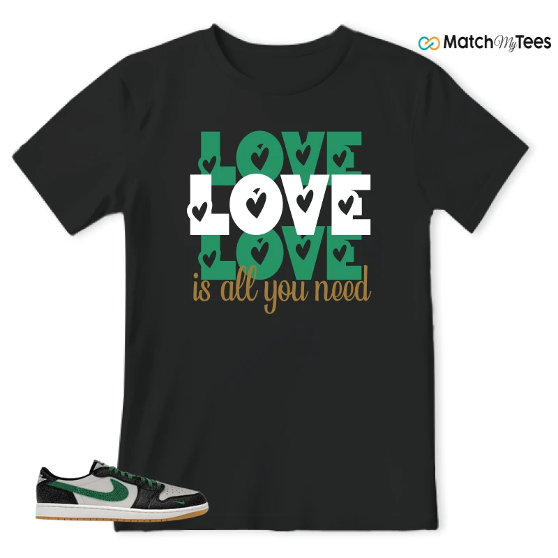 NIKE AIR JORDAN 1 LOW GS PHANTOM PINE GREEN SNEAKER/PHANTOM/PINE GREEN/BLACK matching T-shirt