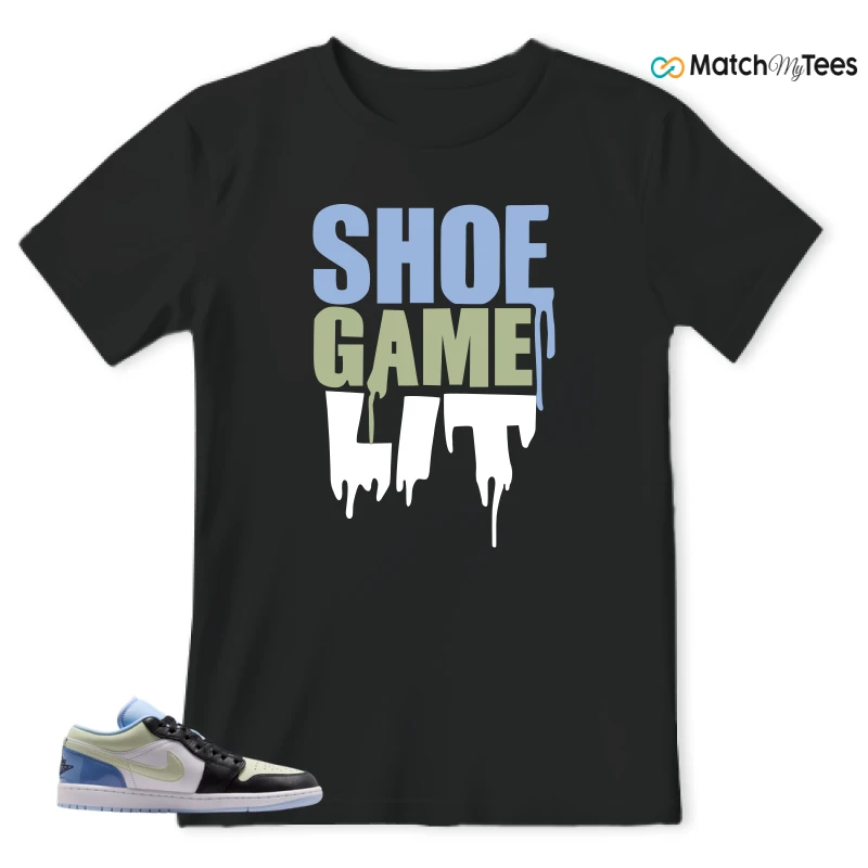 NIKE AIR JORDAN 1 LOW MISMATCHED PATENT SNEAKER Matching Tees t-shirt