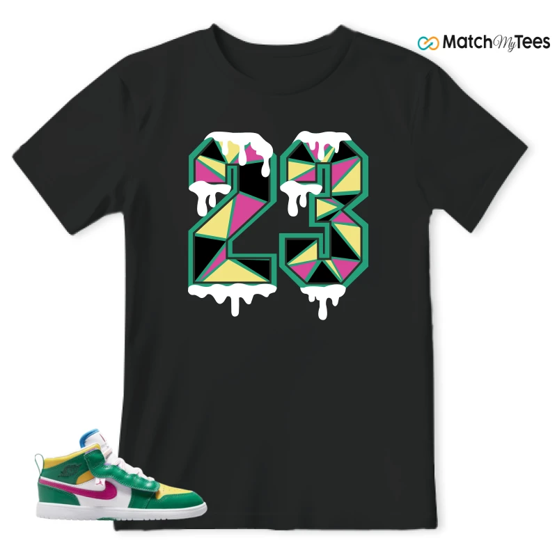 NIKE AIR JORDAN 1 MID ALT MALACHITE WHITE UNIVERSITY GOLD ACTIVE PINK (PS) SNEAKER Matching Tees t-shirt