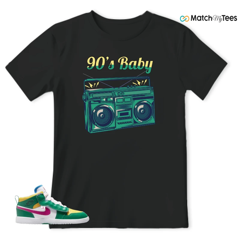 NIKE AIR JORDAN 1 MID ALT MALACHITE WHITE UNIVERSITY GOLD ACTIVE PINK (PS) SNEAKER Matching Tees t-shirt