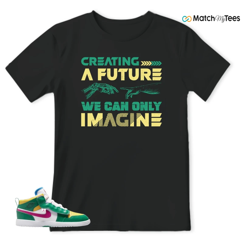 NIKE AIR JORDAN 1 MID ALT MALACHITE WHITE UNIVERSITY GOLD ACTIVE PINK (PS) SNEAKER Matching Tees t-shirt