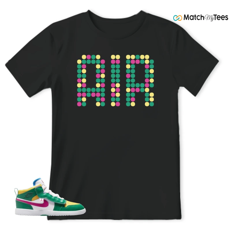 NIKE AIR JORDAN 1 MID ALT MALACHITE WHITE UNIVERSITY GOLD ACTIVE PINK (PS) SNEAKER Matching Tees t-shirt