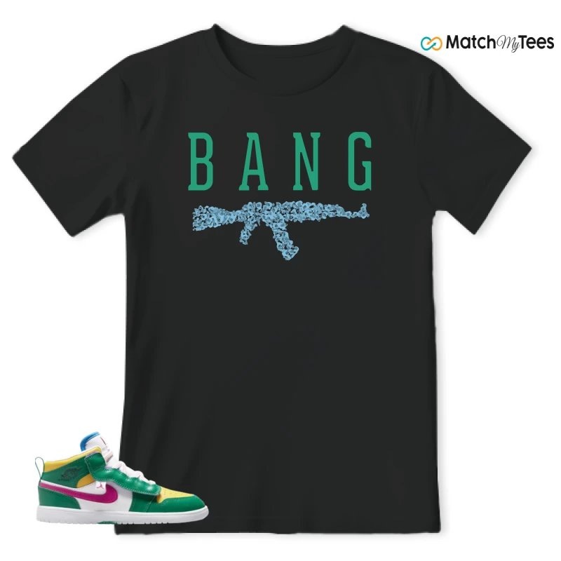 NIKE AIR JORDAN 1 MID ALT MALACHITE WHITE UNIVERSITY GOLD ACTIVE PINK (PS) SNEAKER Matching Tees t-shirt