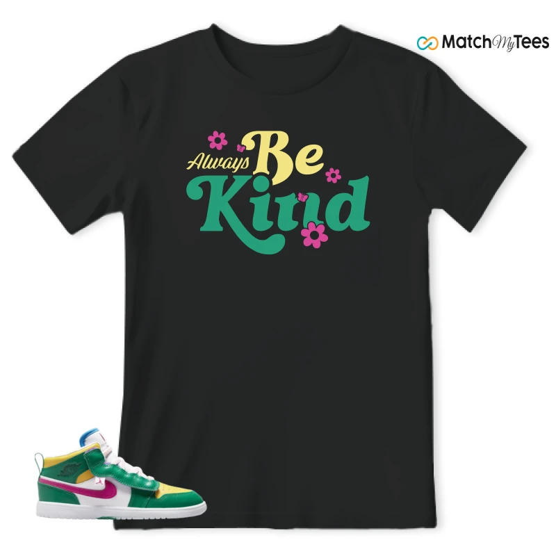 NIKE AIR JORDAN 1 MID ALT MALACHITE WHITE UNIVERSITY GOLD ACTIVE PINK (PS) SNEAKER Matching Tees t-shirt