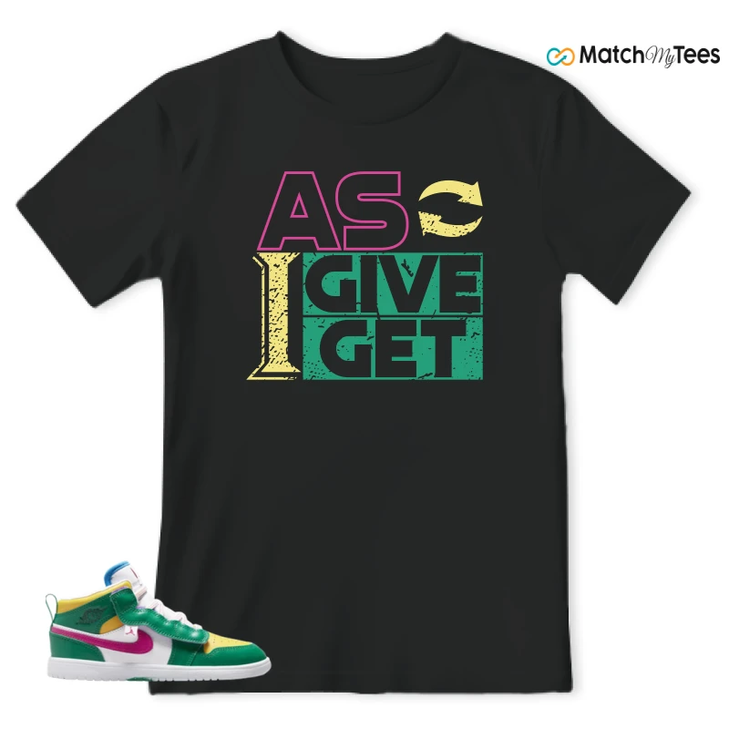 NIKE AIR JORDAN 1 MID ALT MALACHITE WHITE UNIVERSITY GOLD ACTIVE PINK (PS) SNEAKER Matching Tees t-shirt