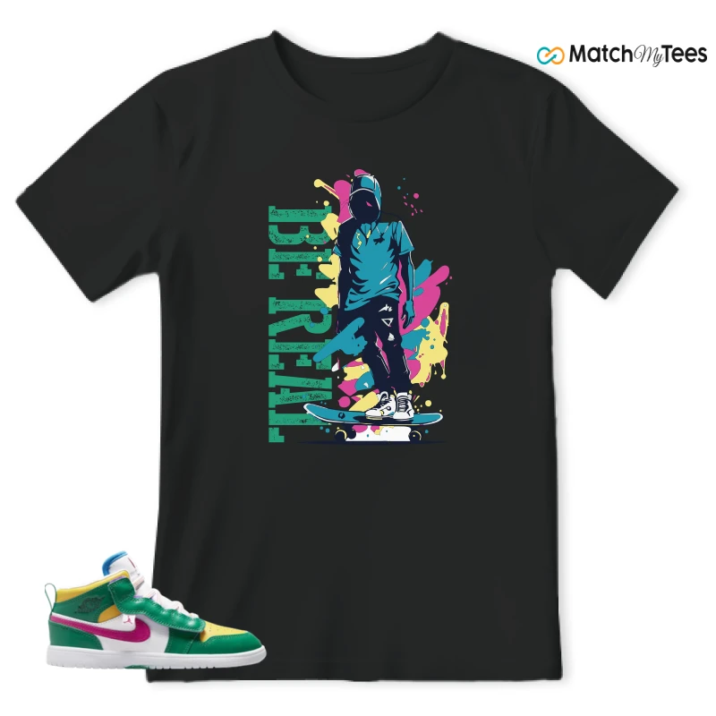 NIKE AIR JORDAN 1 MID ALT MALACHITE WHITE UNIVERSITY GOLD ACTIVE PINK (PS) SNEAKER Matching Tees t-shirt