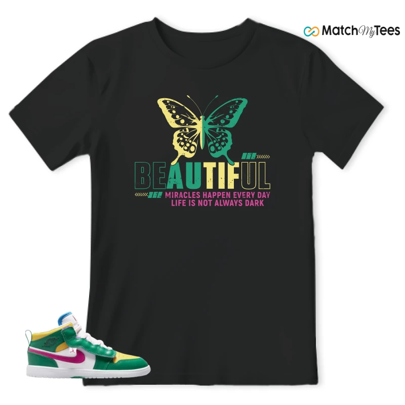 NIKE AIR JORDAN 1 MID ALT MALACHITE WHITE UNIVERSITY GOLD ACTIVE PINK (PS) SNEAKER Matching Tees t-shirt