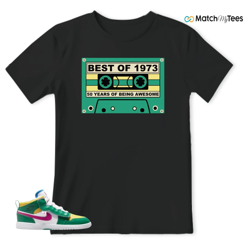 NIKE AIR JORDAN 1 MID ALT MALACHITE WHITE UNIVERSITY GOLD ACTIVE PINK (PS) SNEAKER Matching Tees t-shirt