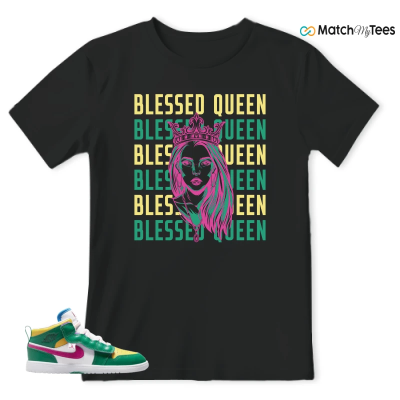 NIKE AIR JORDAN 1 MID ALT MALACHITE WHITE UNIVERSITY GOLD ACTIVE PINK (PS) SNEAKER Matching Tees t-shirt