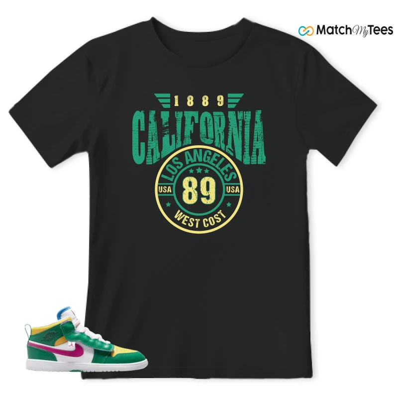 NIKE AIR JORDAN 1 MID ALT MALACHITE WHITE UNIVERSITY GOLD ACTIVE PINK (PS) SNEAKER Matching Tees t-shirt