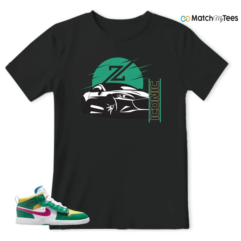NIKE AIR JORDAN 1 MID ALT MALACHITE WHITE UNIVERSITY GOLD ACTIVE PINK (PS) SNEAKER Matching Tees t-shirt