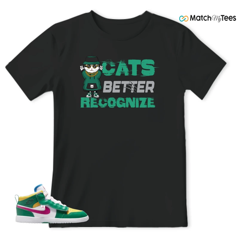 NIKE AIR JORDAN 1 MID ALT MALACHITE WHITE UNIVERSITY GOLD ACTIVE PINK (PS) SNEAKER Matching Tees t-shirt