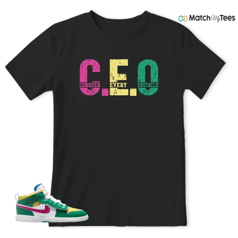 NIKE AIR JORDAN 1 MID ALT MALACHITE WHITE UNIVERSITY GOLD ACTIVE PINK (PS) SNEAKER Matching Tees t-shirt
