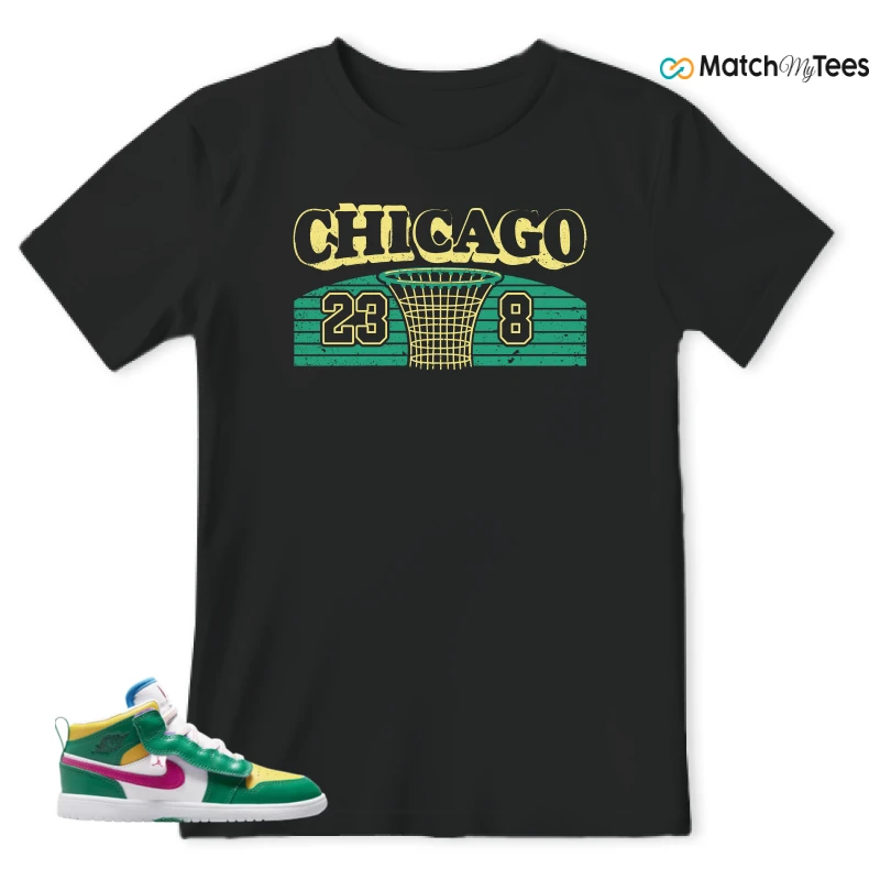 NIKE AIR JORDAN 1 MID ALT MALACHITE WHITE UNIVERSITY GOLD ACTIVE PINK (PS) SNEAKER Matching Tees t-shirt