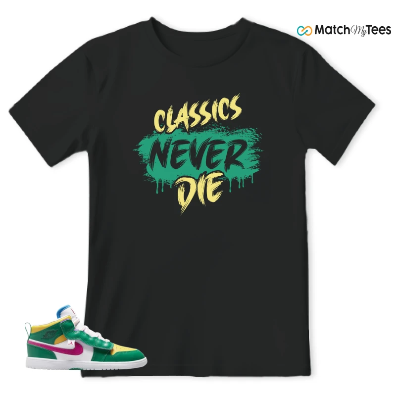 NIKE AIR JORDAN 1 MID ALT MALACHITE WHITE UNIVERSITY GOLD ACTIVE PINK (PS) SNEAKER Matching Tees t-shirt