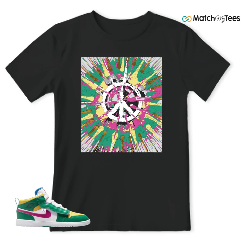 NIKE AIR JORDAN 1 MID ALT MALACHITE WHITE UNIVERSITY GOLD ACTIVE PINK (PS) SNEAKER Matching Tees t-shirt