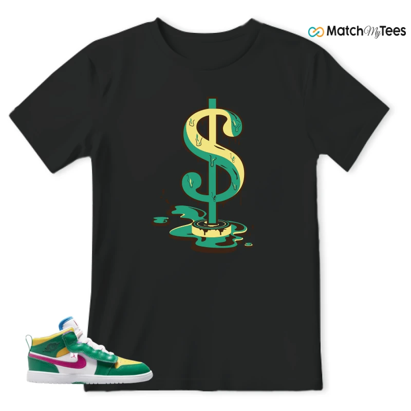 NIKE AIR JORDAN 1 MID ALT MALACHITE WHITE UNIVERSITY GOLD ACTIVE PINK (PS) SNEAKER Matching Tees t-shirt