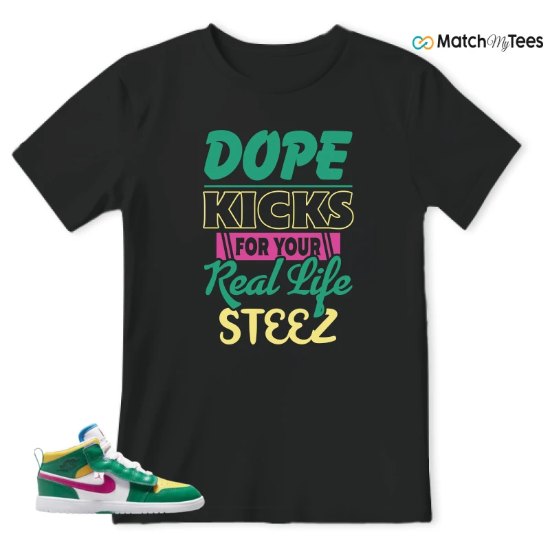 NIKE AIR JORDAN 1 MID ALT MALACHITE WHITE UNIVERSITY GOLD ACTIVE PINK (PS) SNEAKER Matching Tees t-shirt