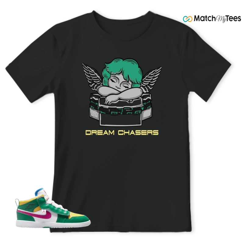 NIKE AIR JORDAN 1 MID ALT MALACHITE WHITE UNIVERSITY GOLD ACTIVE PINK (PS) SNEAKER Matching Tees t-shirt