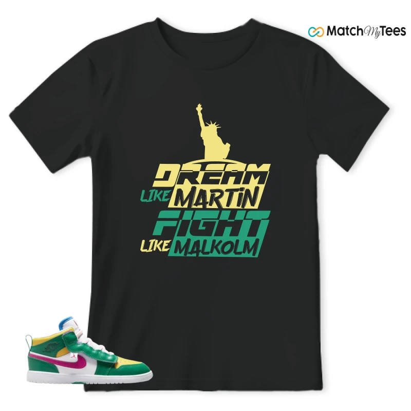 NIKE AIR JORDAN 1 MID ALT MALACHITE WHITE UNIVERSITY GOLD ACTIVE PINK (PS) SNEAKER Matching Tees t-shirt