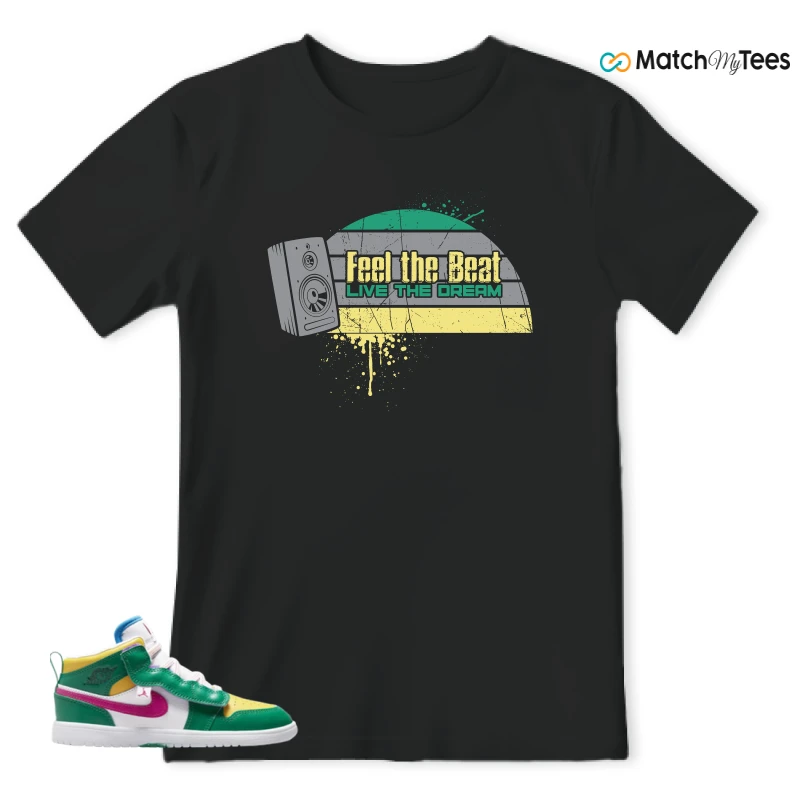 NIKE AIR JORDAN 1 MID ALT MALACHITE WHITE UNIVERSITY GOLD ACTIVE PINK (PS) SNEAKER Matching Tees t-shirt