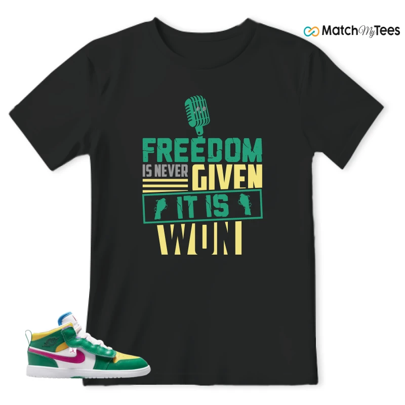NIKE AIR JORDAN 1 MID ALT MALACHITE WHITE UNIVERSITY GOLD ACTIVE PINK (PS) SNEAKER Matching Tees t-shirt