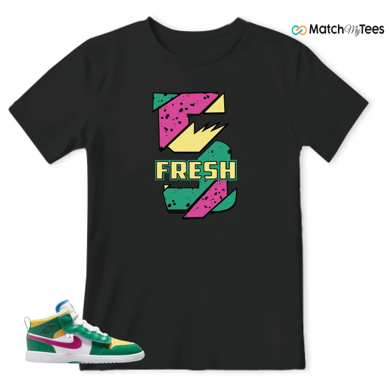 NIKE AIR JORDAN 1 MID ALT MALACHITE WHITE UNIVERSITY GOLD ACTIVE PINK (PS) SNEAKER Matching Tees t-shirt