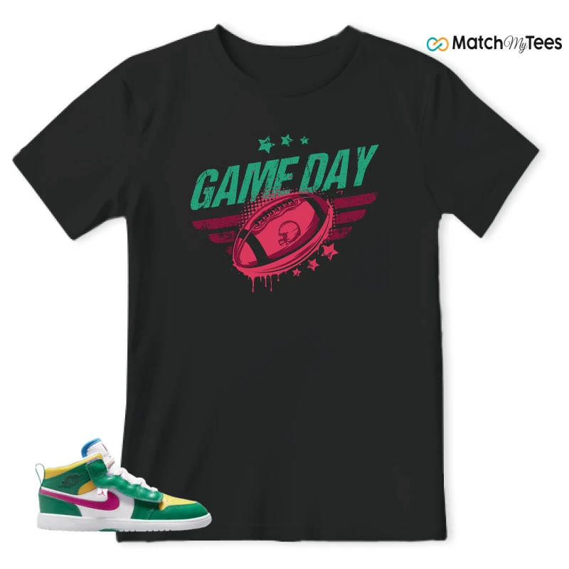 NIKE AIR JORDAN 1 MID ALT MALACHITE WHITE UNIVERSITY GOLD ACTIVE PINK (PS) SNEAKER Matching Tees t-shirt
