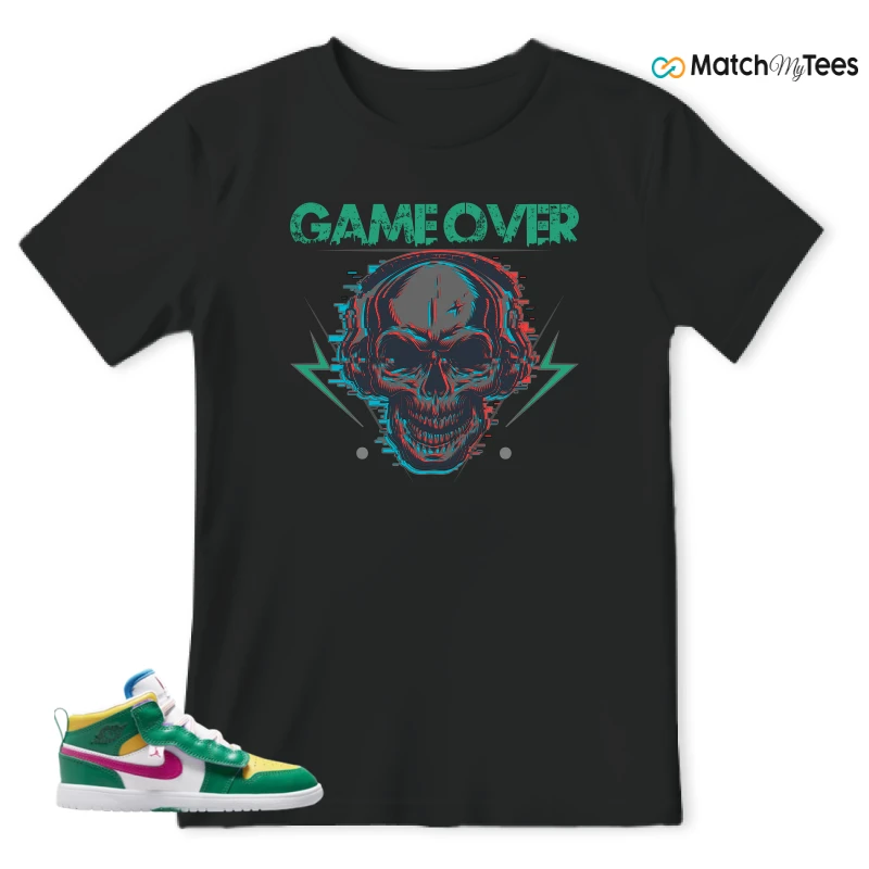 NIKE AIR JORDAN 1 MID ALT MALACHITE WHITE UNIVERSITY GOLD ACTIVE PINK (PS) SNEAKER Matching Tees t-shirt