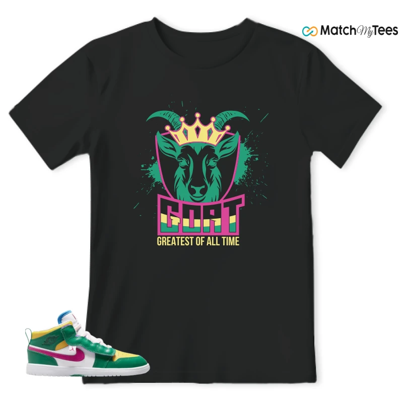 NIKE AIR JORDAN 1 MID ALT MALACHITE WHITE UNIVERSITY GOLD ACTIVE PINK (PS) SNEAKER Matching Tees t-shirt