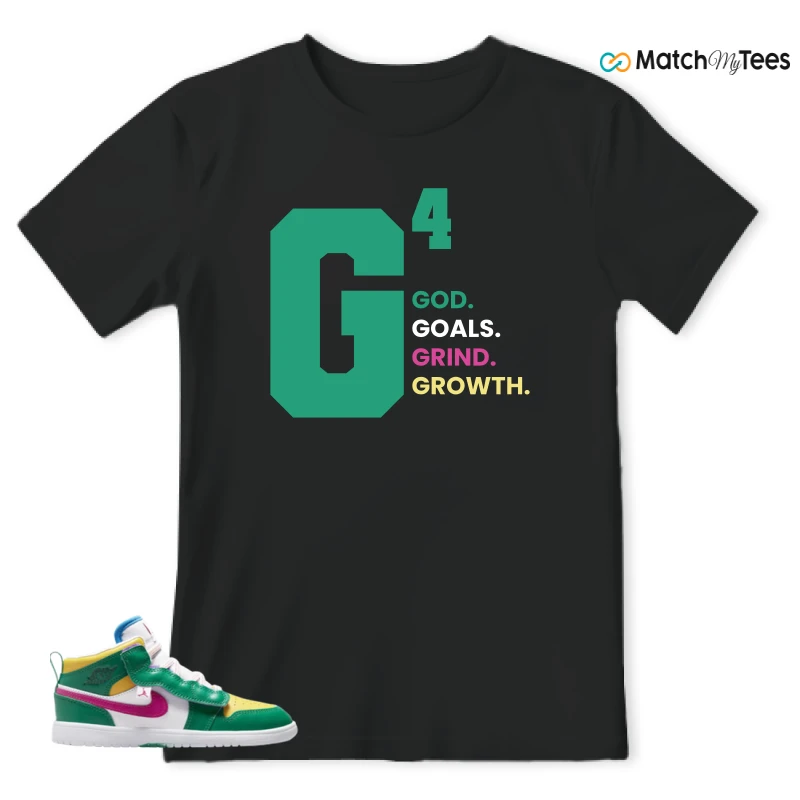 NIKE AIR JORDAN 1 MID ALT MALACHITE WHITE UNIVERSITY GOLD ACTIVE PINK (PS) SNEAKER Matching Tees t-shirt