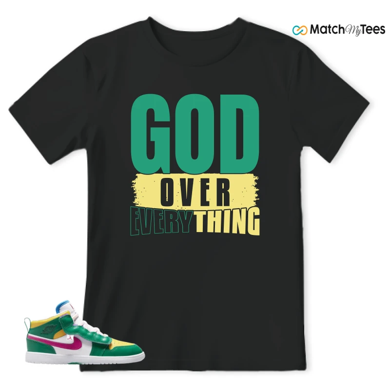 NIKE AIR JORDAN 1 MID ALT MALACHITE WHITE UNIVERSITY GOLD ACTIVE PINK (PS) SNEAKER Matching Tees t-shirt