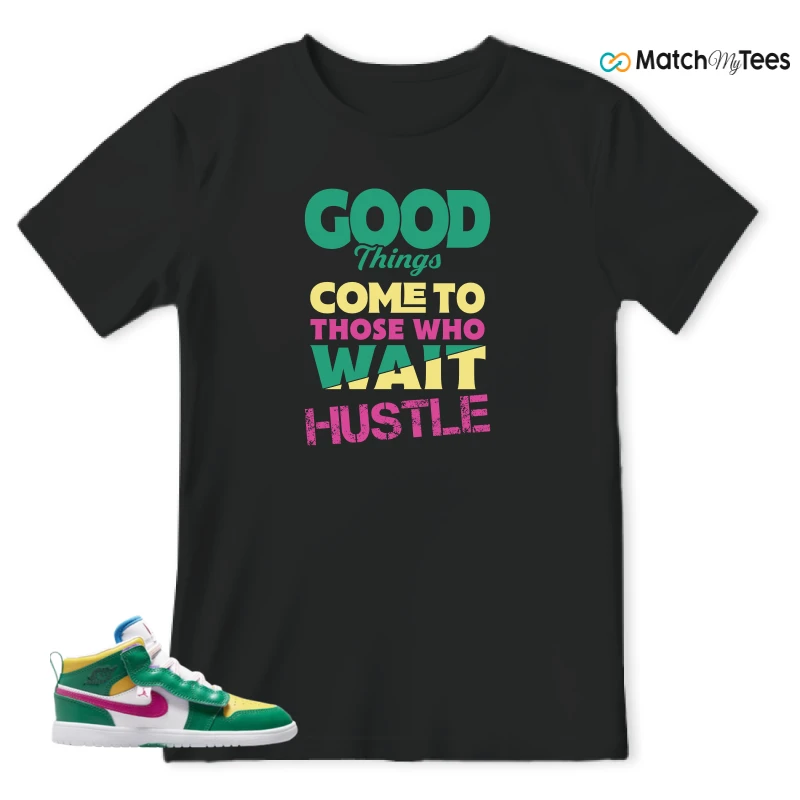 NIKE AIR JORDAN 1 MID ALT MALACHITE WHITE UNIVERSITY GOLD ACTIVE PINK (PS) SNEAKER Matching Tees t-shirt