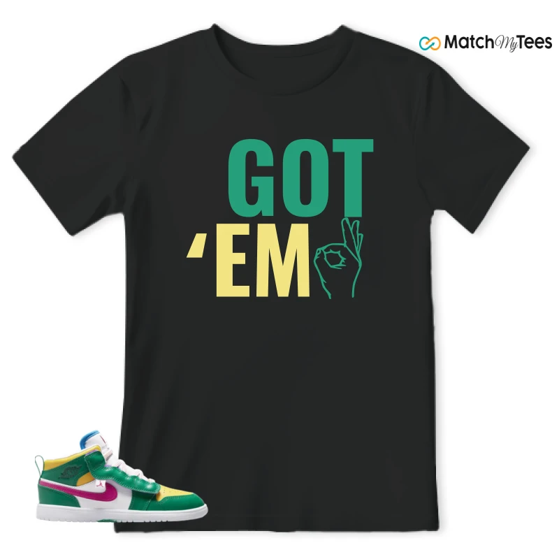 NIKE AIR JORDAN 1 MID ALT MALACHITE WHITE UNIVERSITY GOLD ACTIVE PINK (PS) SNEAKER Matching Tees t-shirt