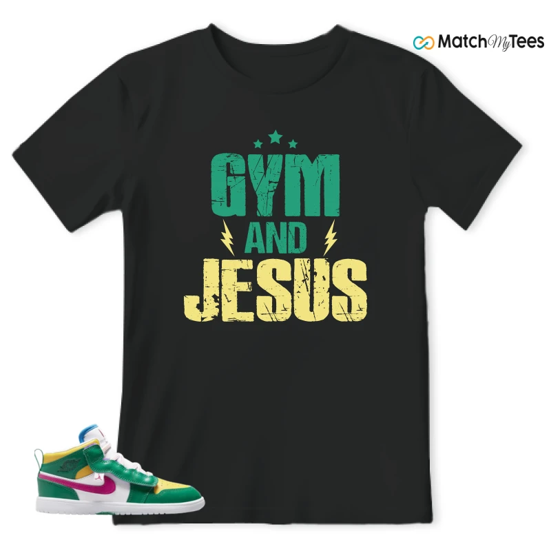 NIKE AIR JORDAN 1 MID ALT MALACHITE WHITE UNIVERSITY GOLD ACTIVE PINK (PS) SNEAKER Matching Tees t-shirt
