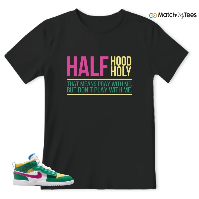 NIKE AIR JORDAN 1 MID ALT MALACHITE WHITE UNIVERSITY GOLD ACTIVE PINK (PS) SNEAKER Matching Tees t-shirt