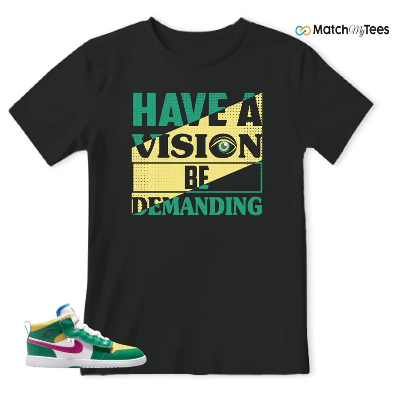 NIKE AIR JORDAN 1 MID ALT MALACHITE WHITE UNIVERSITY GOLD ACTIVE PINK (PS) SNEAKER Matching Tees t-shirt