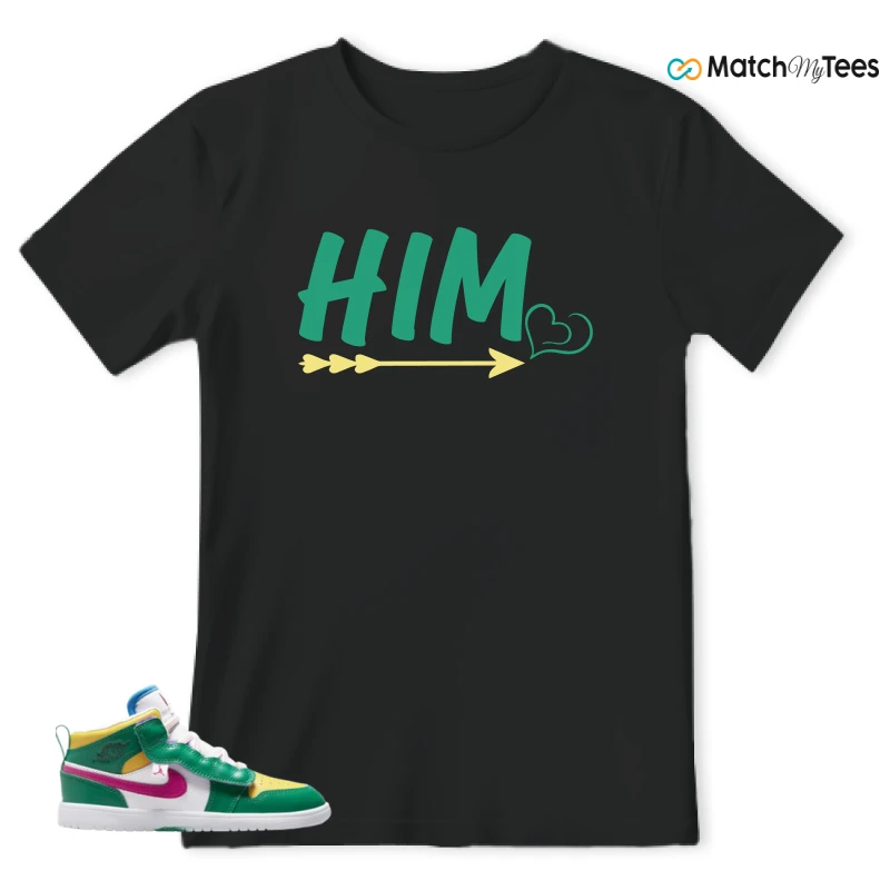 NIKE AIR JORDAN 1 MID ALT MALACHITE WHITE UNIVERSITY GOLD ACTIVE PINK (PS) SNEAKER Matching Tees t-shirt