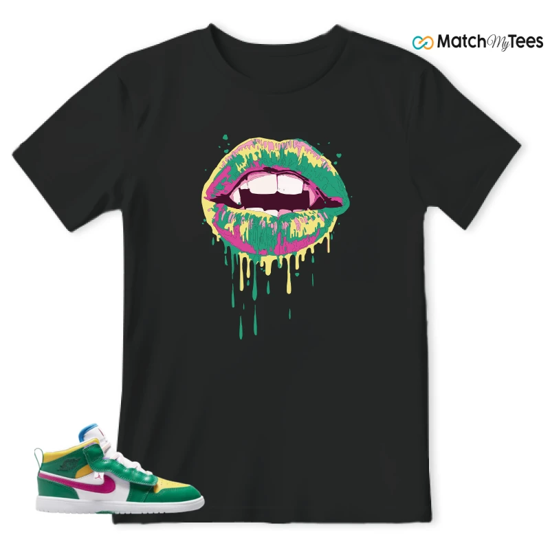 NIKE AIR JORDAN 1 MID ALT MALACHITE WHITE UNIVERSITY GOLD ACTIVE PINK (PS) SNEAKER Matching Tees t-shirt